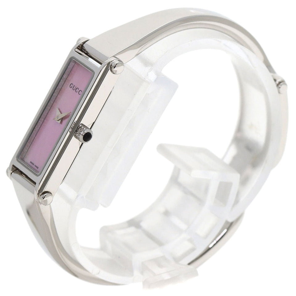 Gucci Watches Quartz 1500L Stainless Steel , Stainless Steel Silver Square face bangle Pink shell dial Women