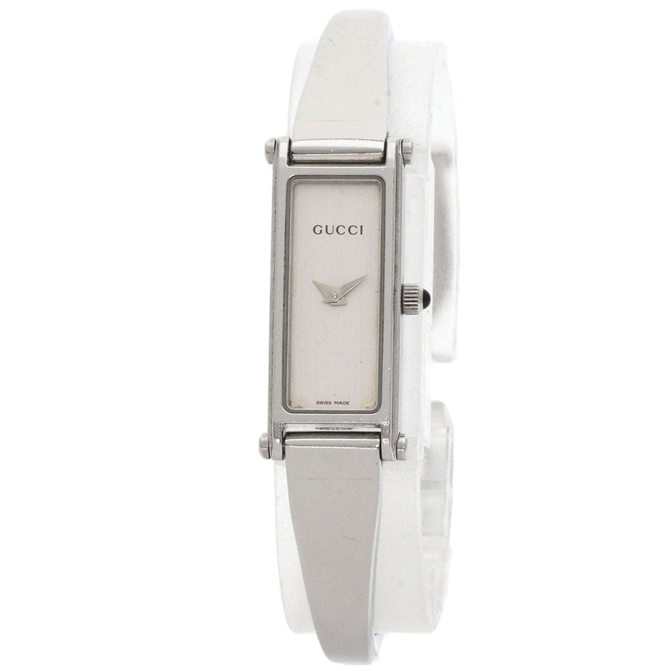 Gucci Watches Quartz 1500L Stainless Steel , Stainless Steel Silver Square face bangle Silver dial Women