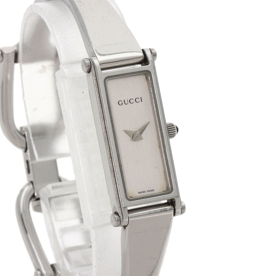 Gucci Watches Quartz 1500L Stainless Steel , Stainless Steel Silver Square face bangle Silver dial Women