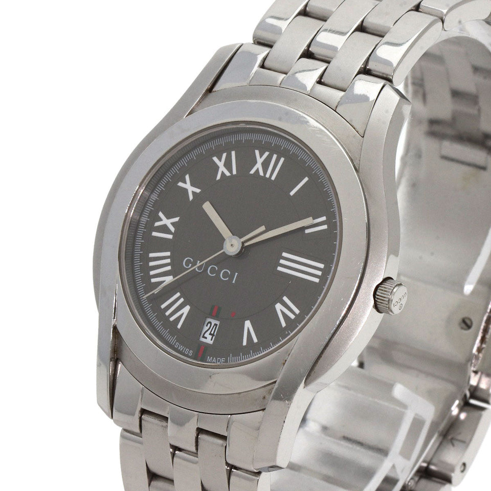 Gucci Watches Quartz 5500M Stainless Steel , Stainless Steel Silver Round face gray dial mens