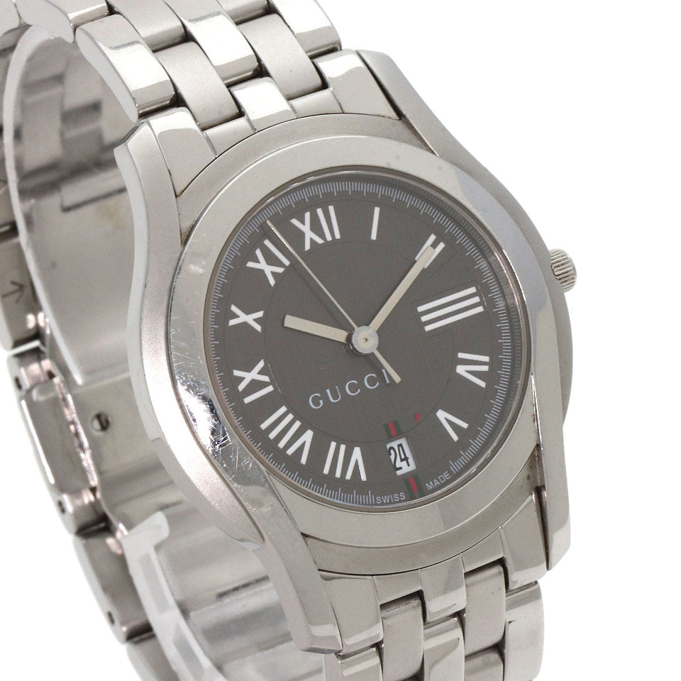 Gucci Watches Quartz 5500M Stainless Steel , Stainless Steel Silver Round face gray dial mens