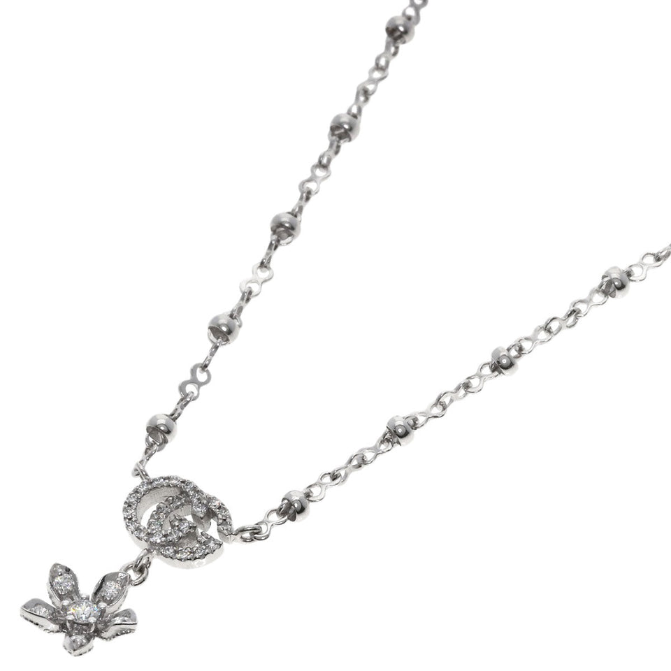 Gucci Necklace K18WG Silver GG Flora Diamond