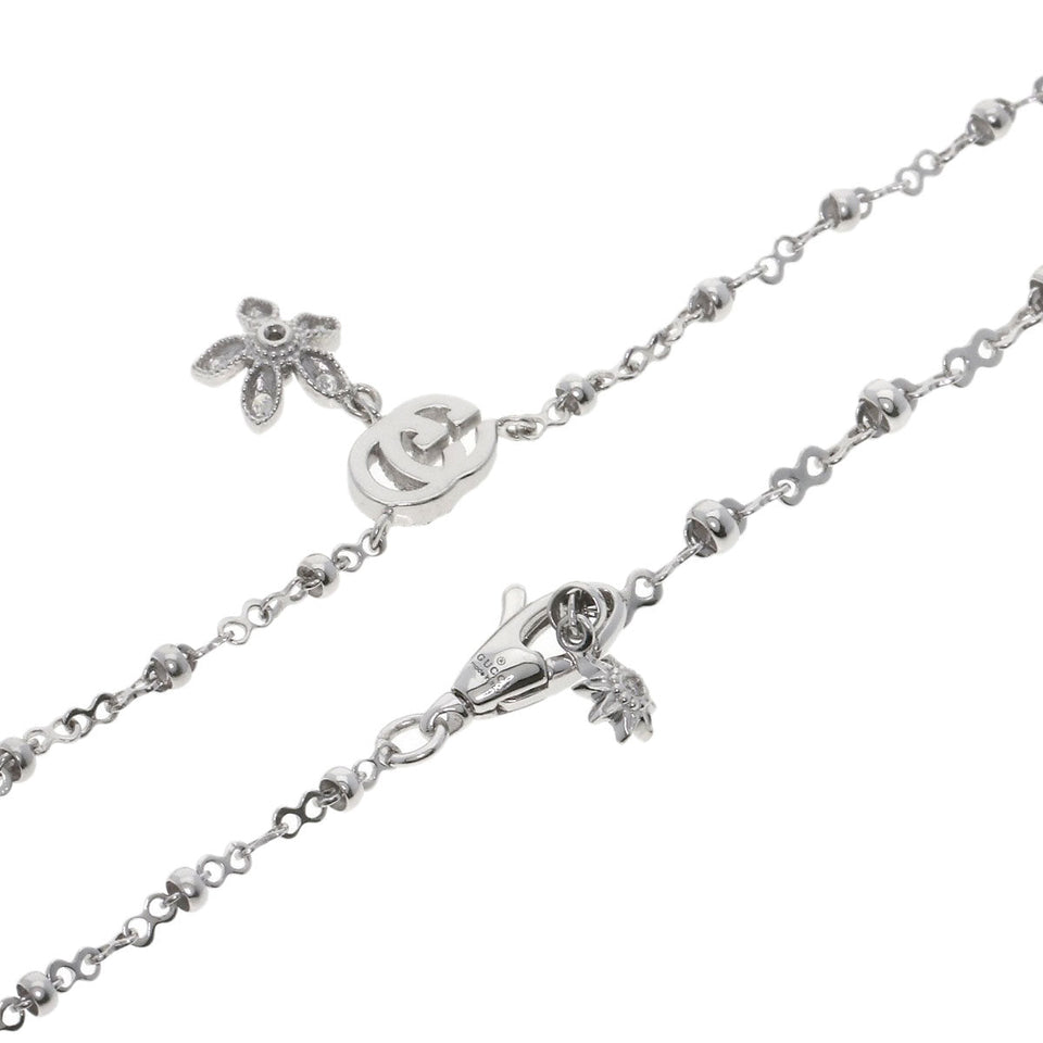 Gucci Necklace K18WG Silver GG Flora Diamond