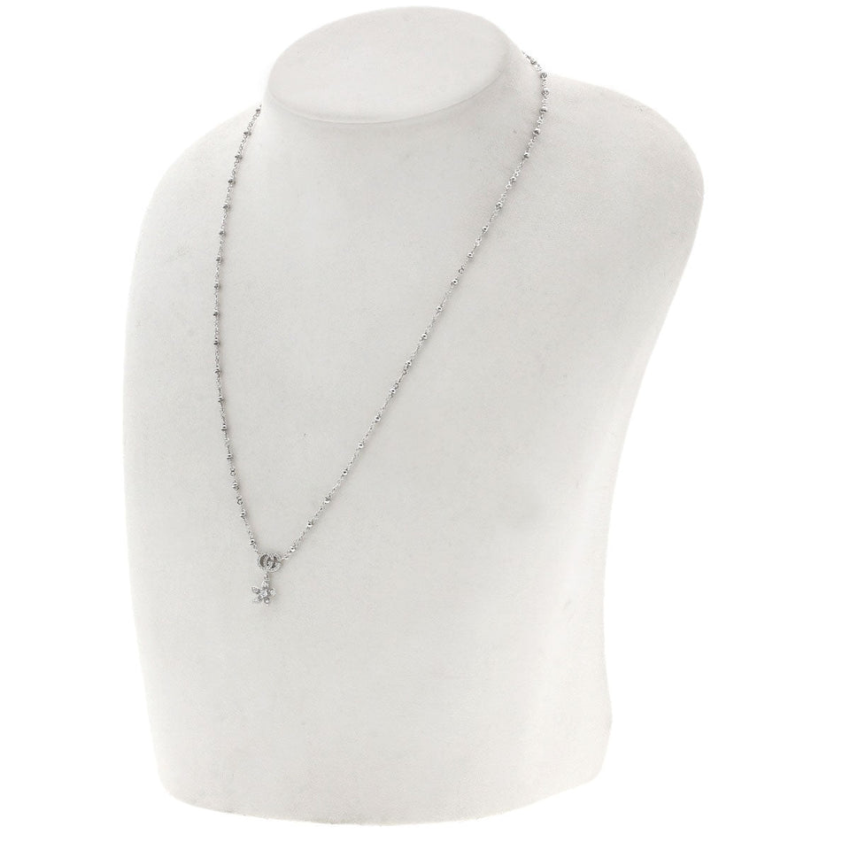 Gucci Necklace K18WG Silver GG Flora Diamond