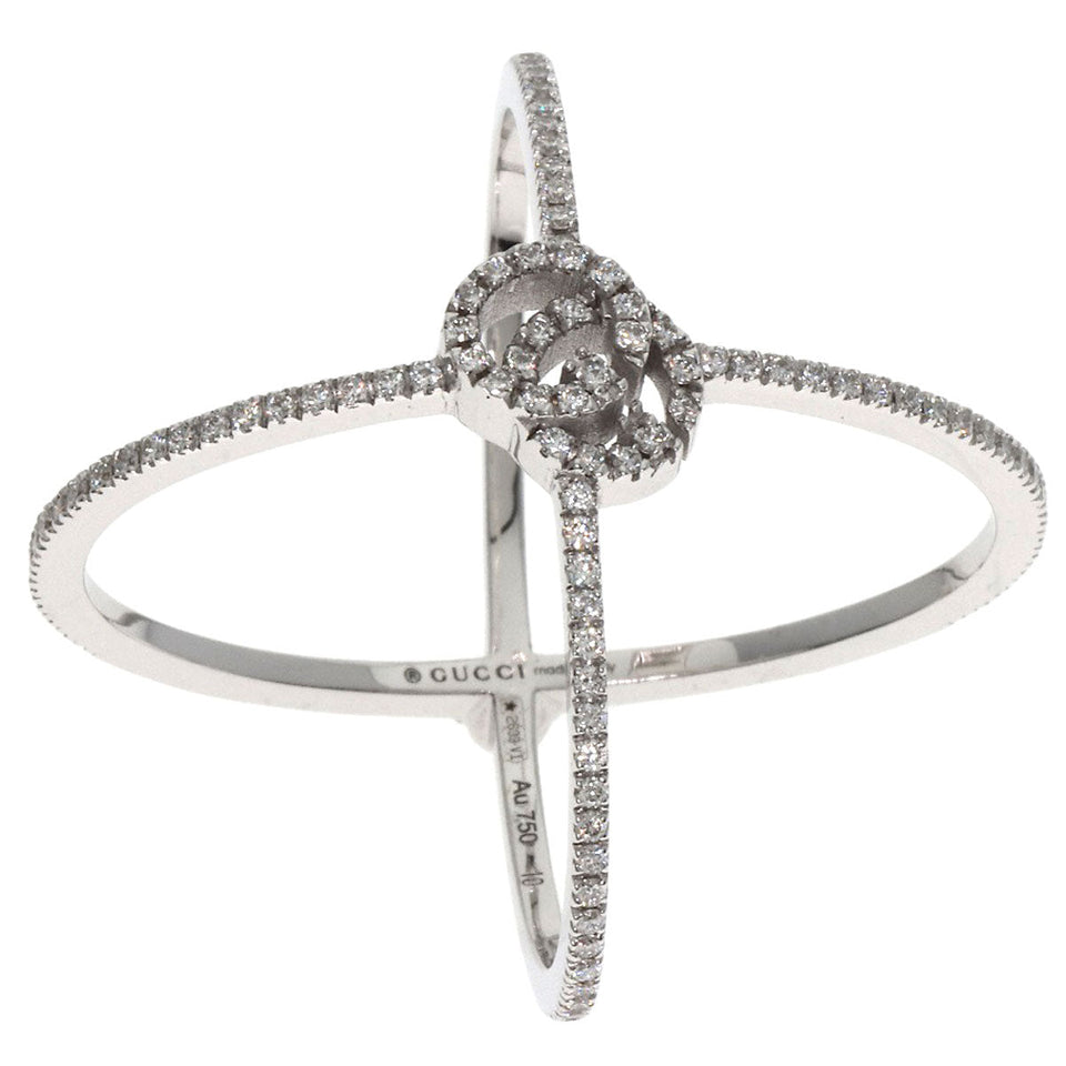 Gucci Ring K18WG Silver GG Running Diamond #10 Women