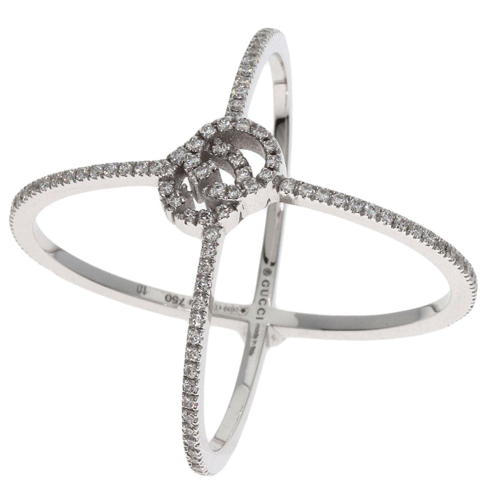 Gucci Ring K18WG Silver GG Running Diamond #10 Women