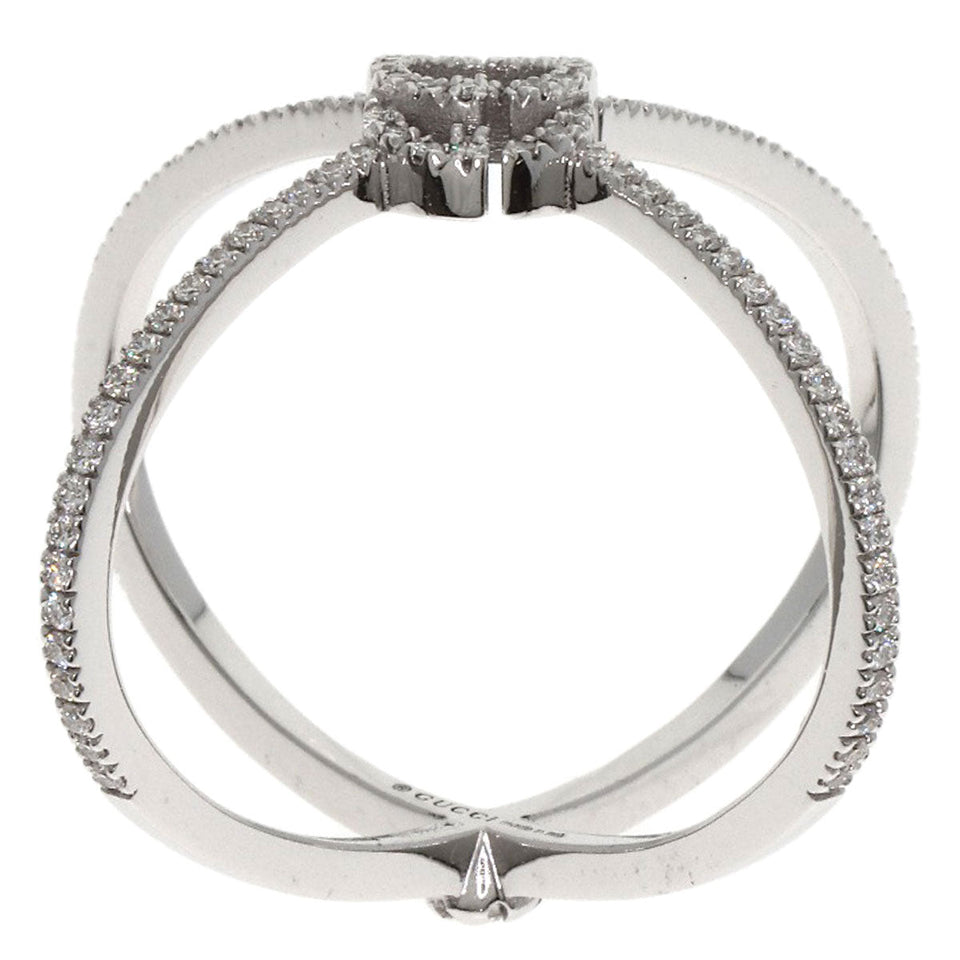 Gucci Ring K18WG Silver GG Running Diamond #10 Women