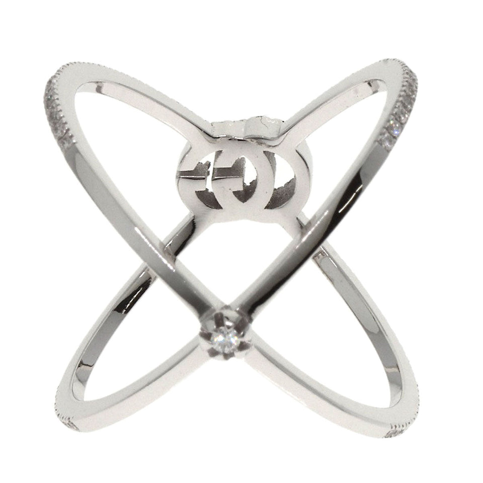Gucci Ring K18WG Silver GG Running Diamond #10 Women