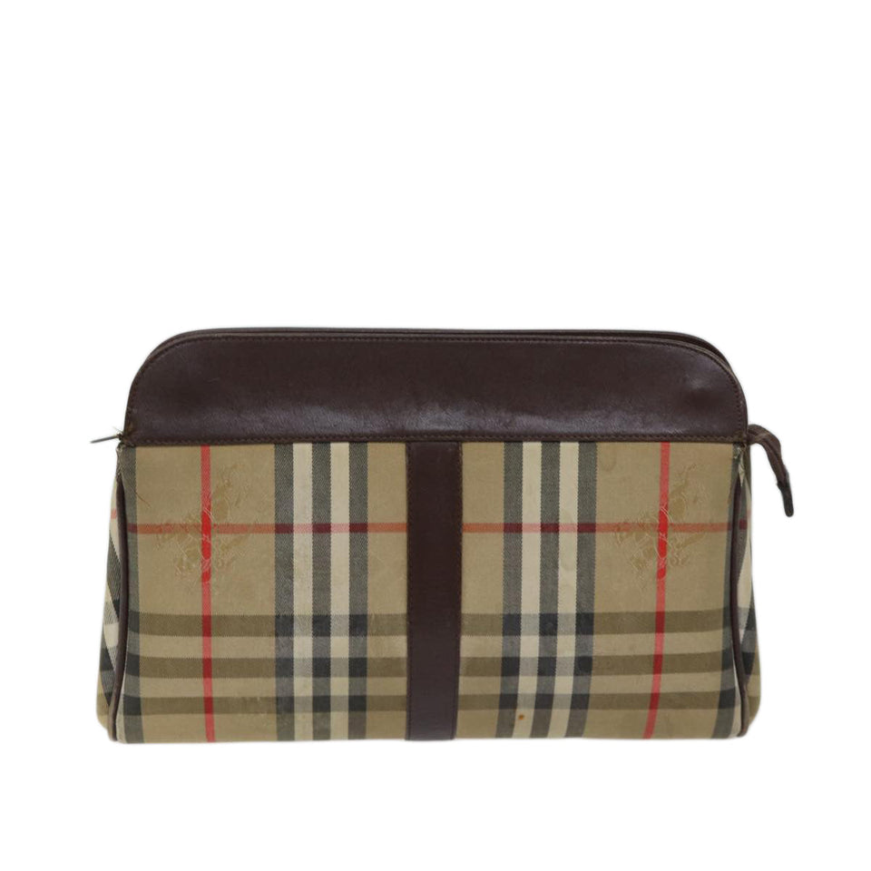Luxury BurberrySs Nova Check Clutch Bag Canvas Beige Auth 70657