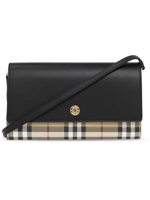 Luxury Burberry Detachable Strap Checked Leather Wallet Cross Bag Black