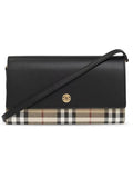 Luxury Burberry Detachable Strap Checked Leather Wallet Cross Bag Black