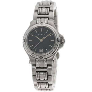 Gucci Watches Quartz 9040L Stainless Steel Silver Round face black dial