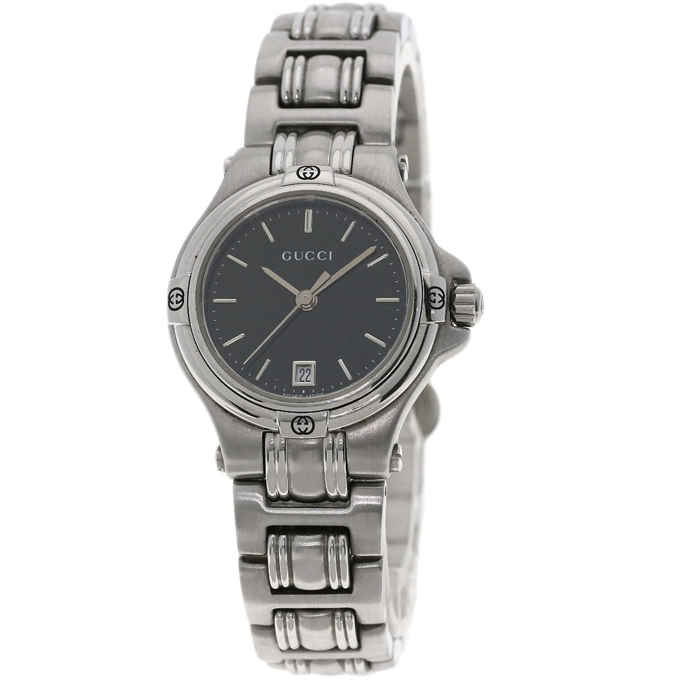 Gucci Watches Quartz 9040L Stainless Steel Silver Round face black dial