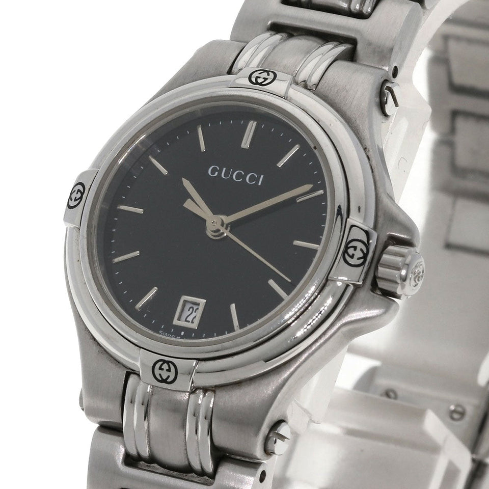 Gucci Watches Quartz 9040L Stainless Steel Silver Round face black dial