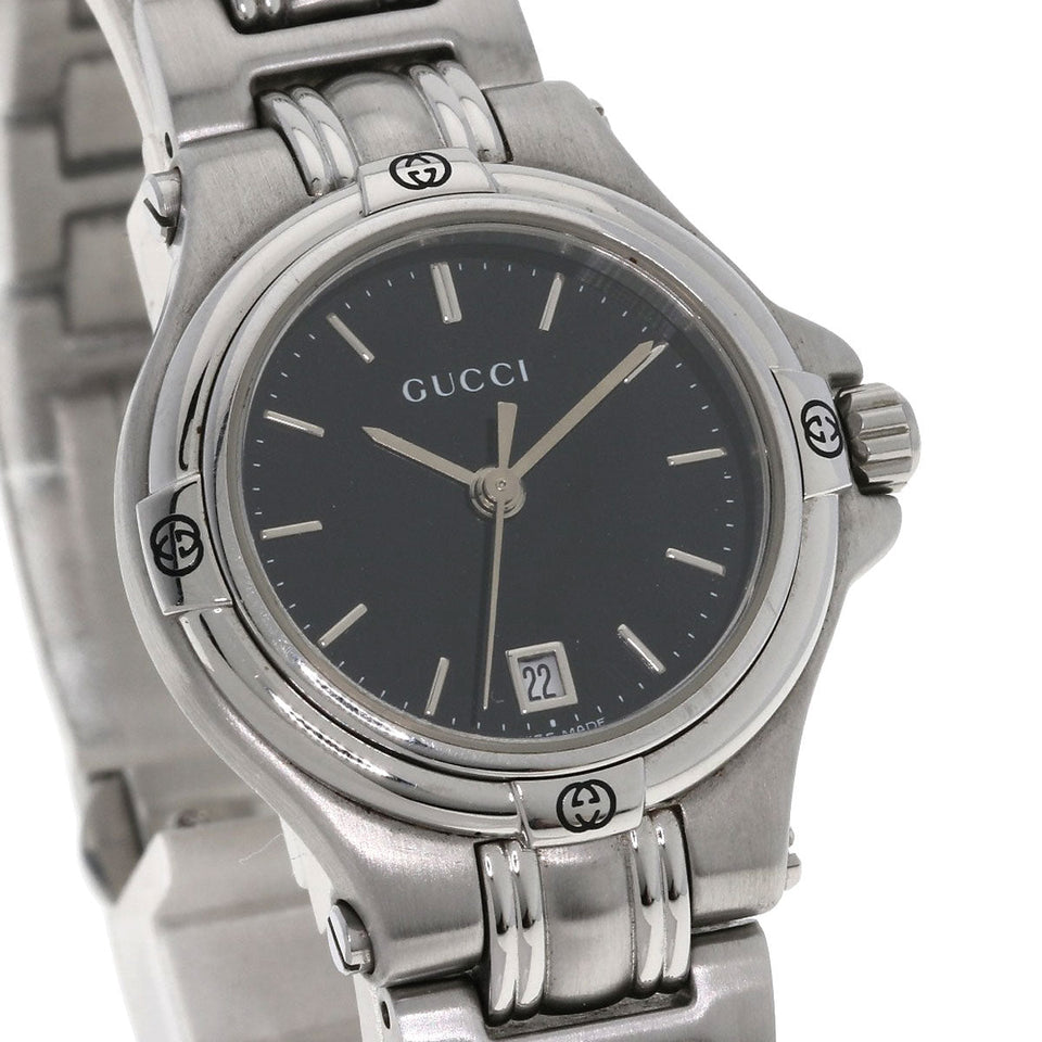 Gucci Watches Quartz 9040L Stainless Steel Silver Round face black dial