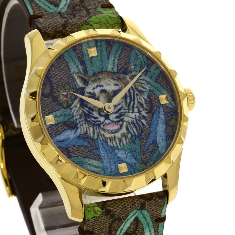 Gucci Watches Quartz YA1264187 Gold Plated gold G Timeless Tiger Motif Tiger pattern dial