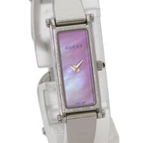 Gucci Watches Quartz 1500L Stainless Steel Silver Square Face Bangle with Pink Shell Pink shell dial