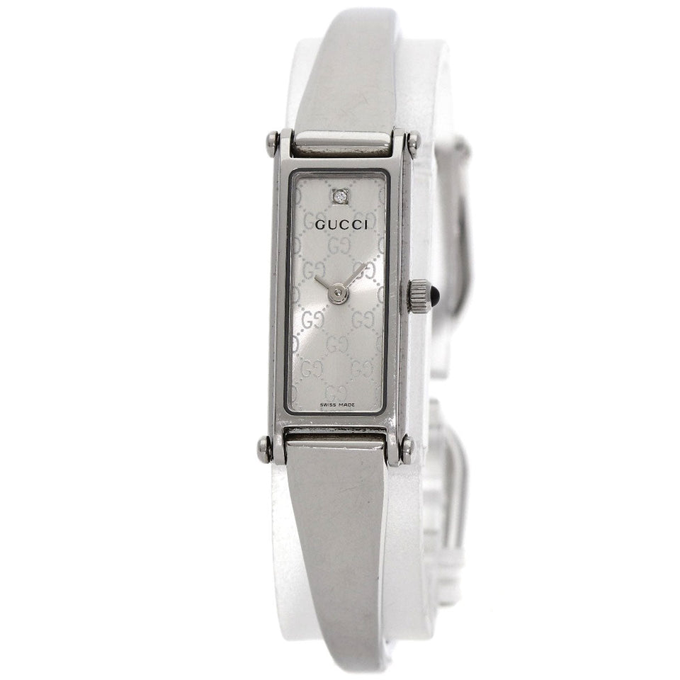 Gucci Watches Quartz 1500L Stainless Steel Silver GG square face bangle Silver dial