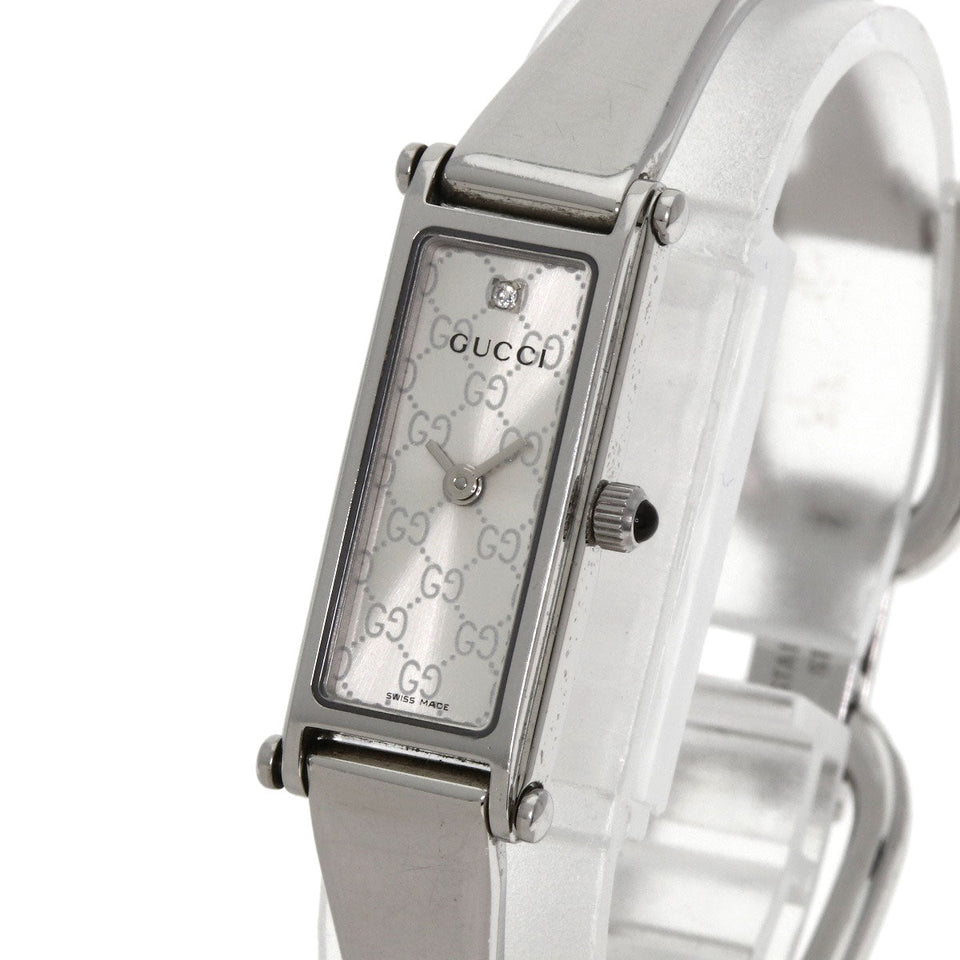 Gucci Watches Quartz 1500L Stainless Steel Silver GG square face bangle Silver dial