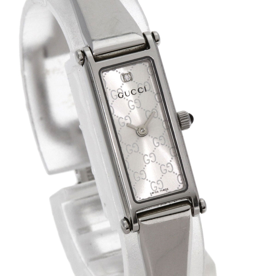Gucci Watches Quartz 1500L Stainless Steel Silver GG square face bangle Silver dial