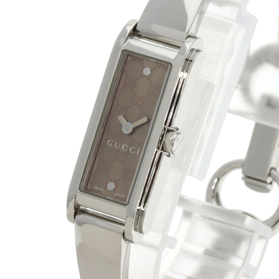 Gucci Watches Quartz 109 Stainless Steel Silver GG square face Brown dial