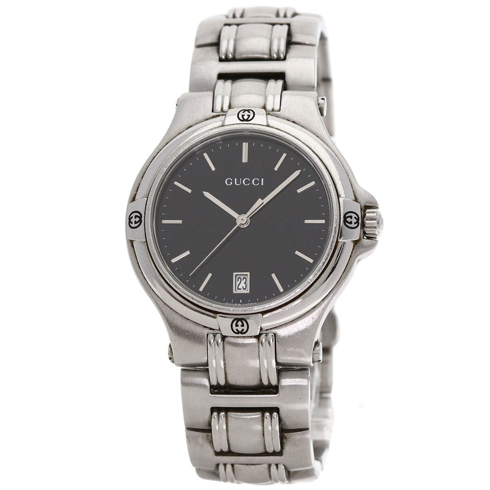 Gucci Watches Quartz 9040M Stainless Steel Silver Round face black dial