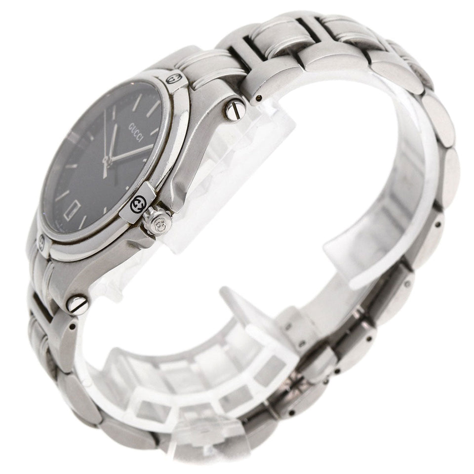 Gucci Watches Quartz 9040M Stainless Steel Silver Round face black dial
