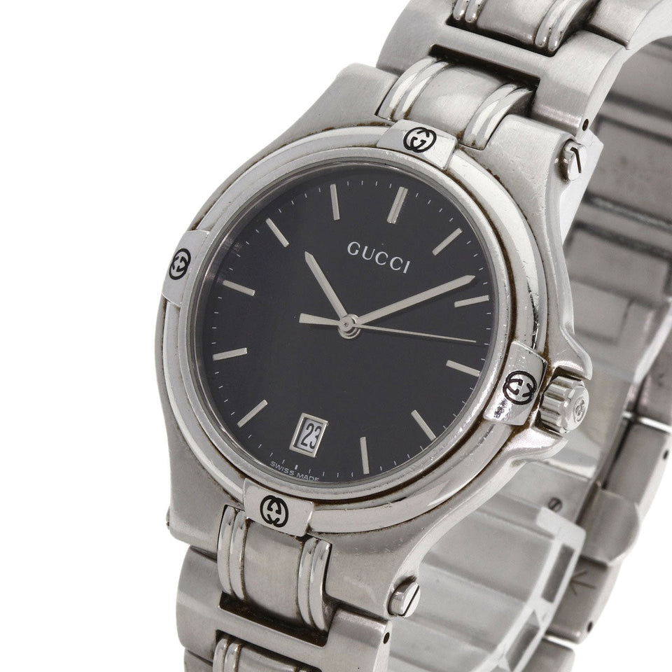 Gucci Watches Quartz 9040M Stainless Steel Silver Round face black dial