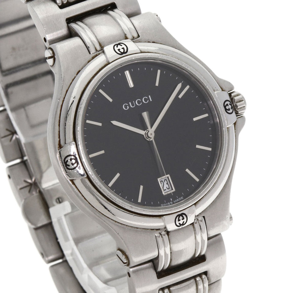 Gucci Watches Quartz 9040M Stainless Steel Silver Round face black dial