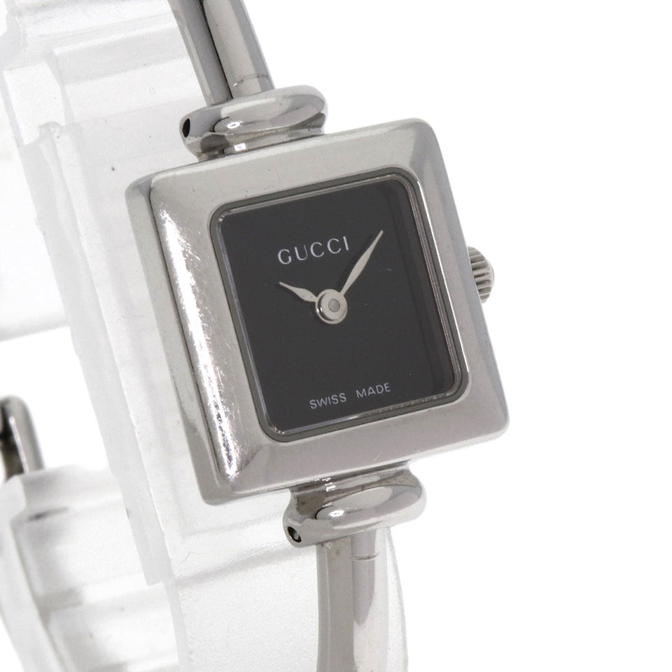 Gucci Watches Quartz 1900L Stainless Steel Silver Square face bangle black dial
