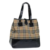 Luxury BurberrySs Nova Check Blue Label Tote Bag Canvas Beige Black Auth 71014
