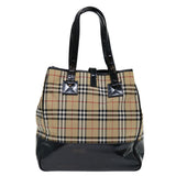 Luxury BurberrySs Nova Check Blue Label Tote Bag Canvas Beige Black Auth 71014