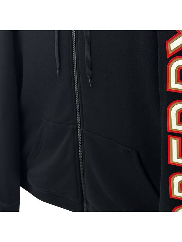 Luxury Burberry Logo Print Overfit Zip-Up Hoodie Black