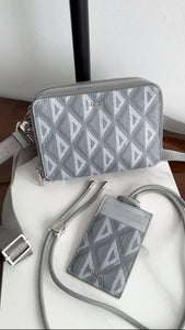 Dior CD Diamond Print Grey Coated Canvas  Holder on Lanyard