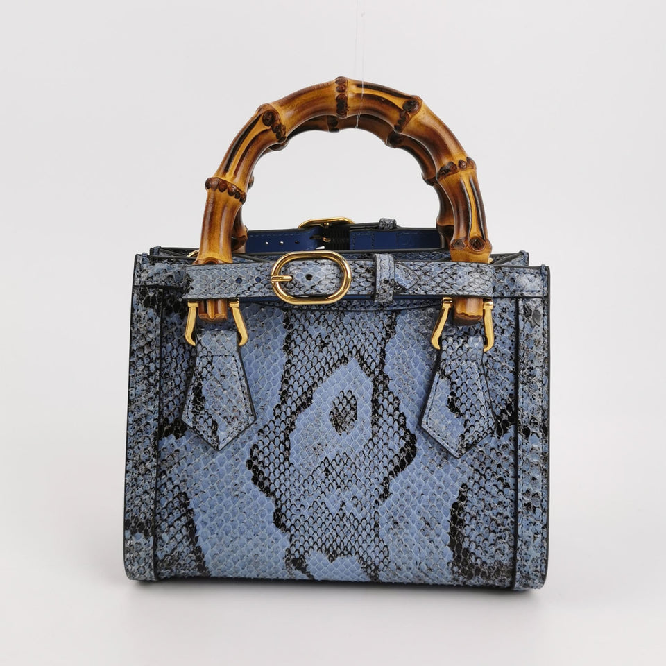 Gucci Diana Mini Blue Snake-skin Leather Bag Bamboo Handle with Strap