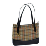 Luxury Burberry Nova Check Tote Bag Canvas Beige Black Auth 72354