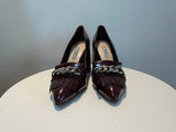 Prada Merlot Kiltie Chain Patent Leather Block-heel Pumps 39