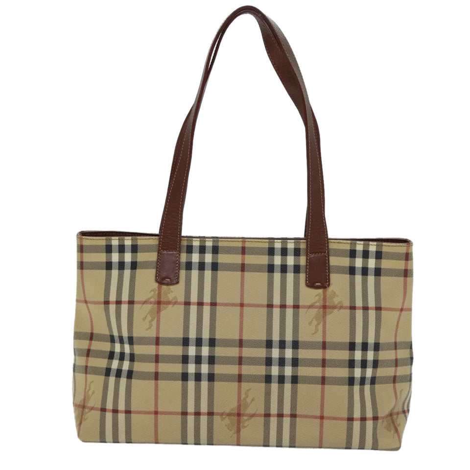Luxury Burberry Nova Check Tote Bag PVC Beige Brown Auth 72636