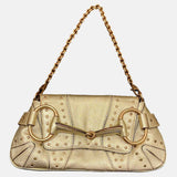 Gucci Horsebit 1955 Chain Bag Pearlescent Gold Leather and Gold Studs