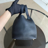 Hermes Picotin 18 - TC Clemence Leather Midnight Blue Gold Hardware Stamp X