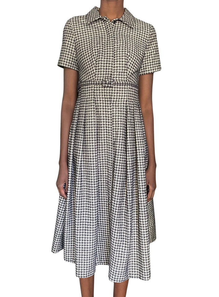 Christian Dior 2021 Houndstooth Midi Length Pleated Dress - IT 42 / FR 38 / US 6