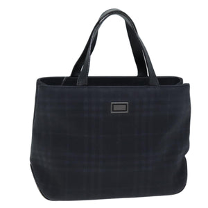 Luxury Burberry Nova Check Hand Bag Nylon Black Auth 73147
