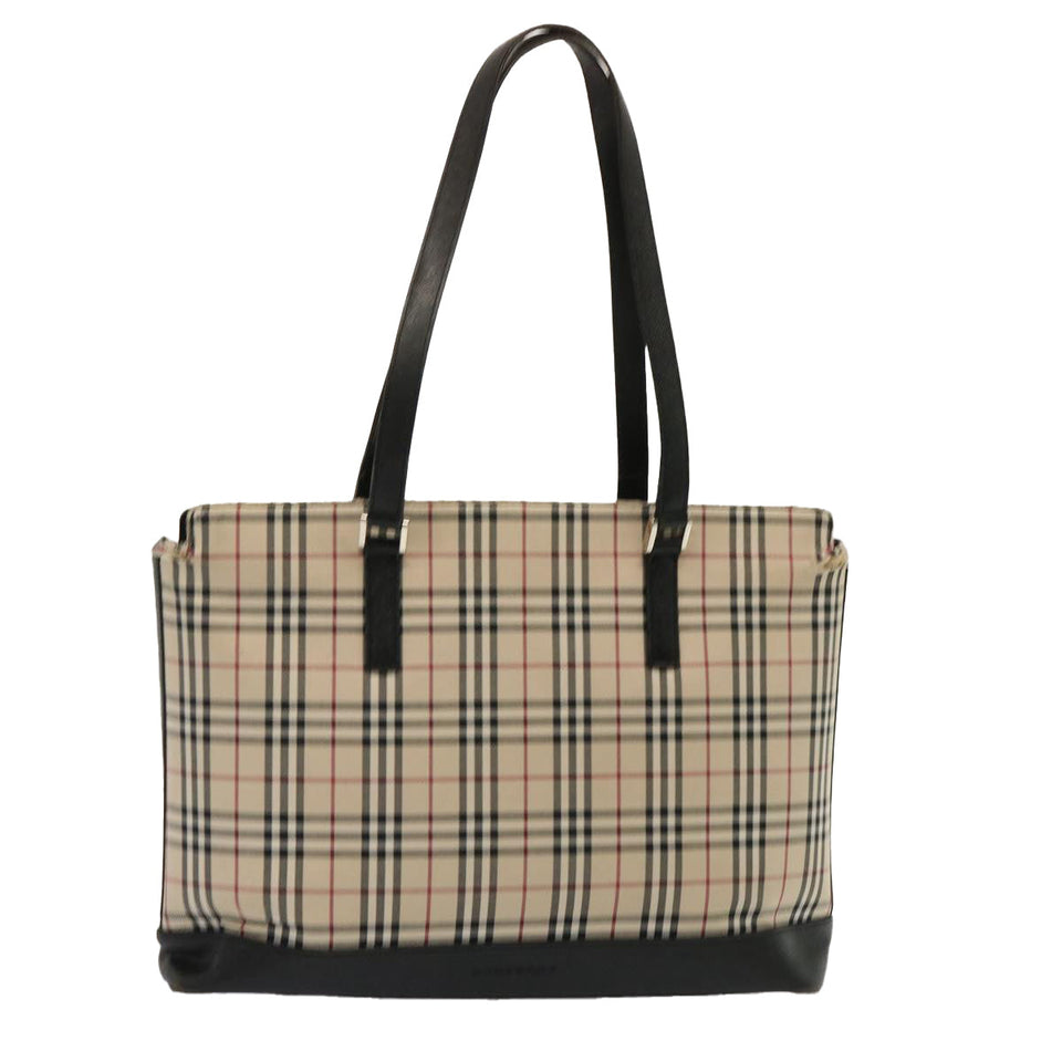 Luxury Burberry Nova Check Tote Bag Canvas Beige Auth 73161