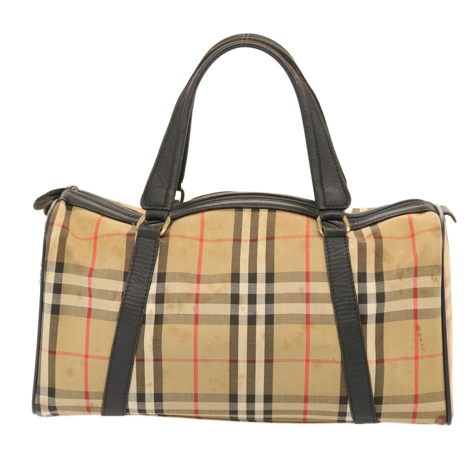 Luxury BurberrySs Nova Check Boston Bag Canvas Beige Auth 73347