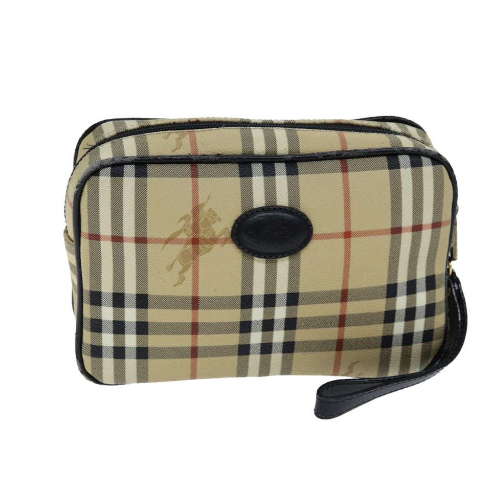 Luxury BurberrySs Nova Check Clutch Bag PVC Beige Auth 73528