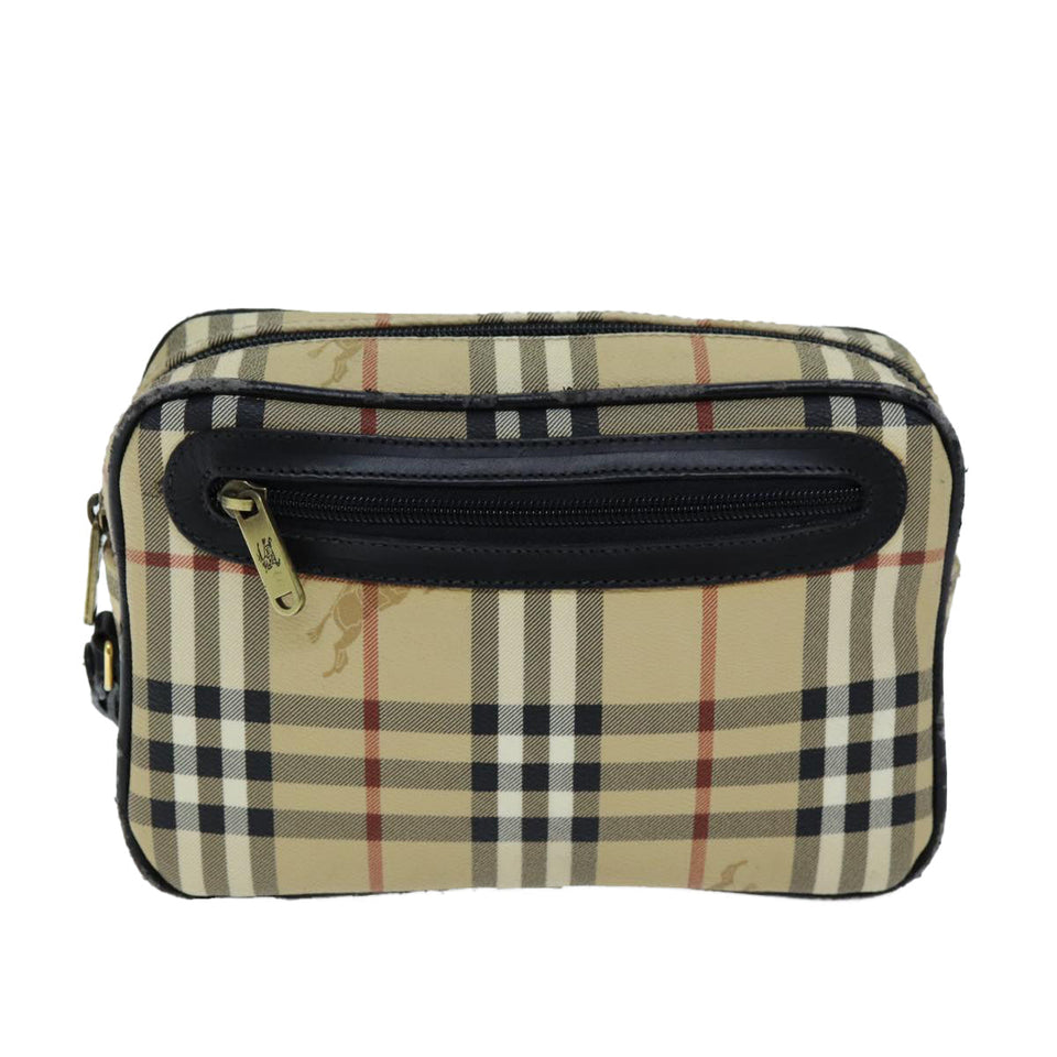 Luxury BurberrySs Nova Check Clutch Bag PVC Beige Auth 73528