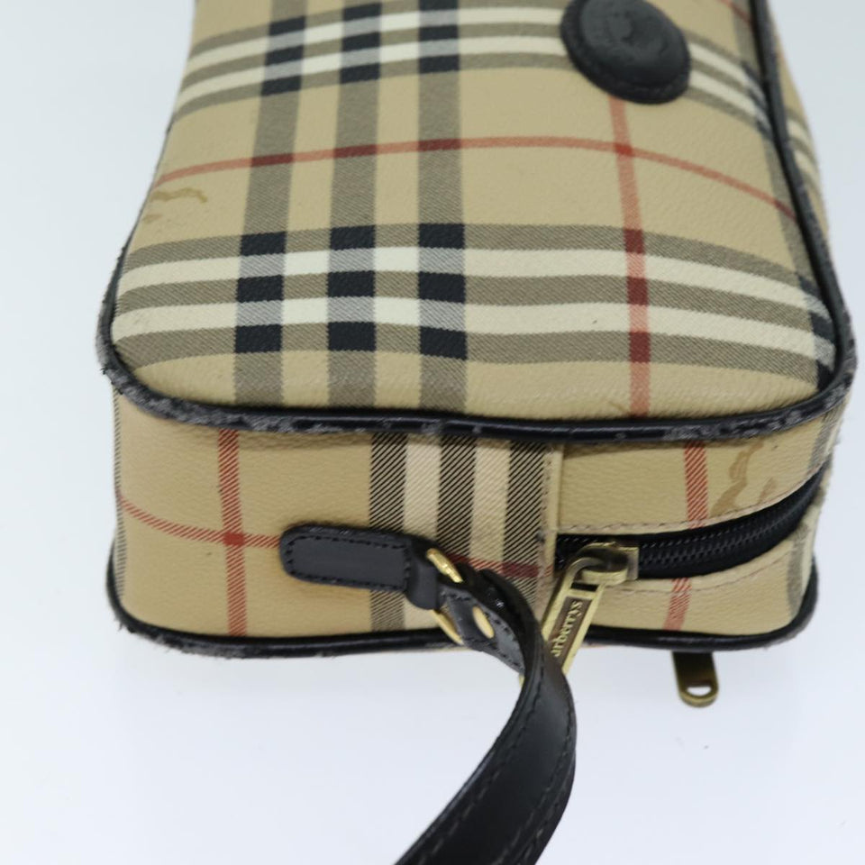 Luxury BurberrySs Nova Check Clutch Bag PVC Beige Auth 73528