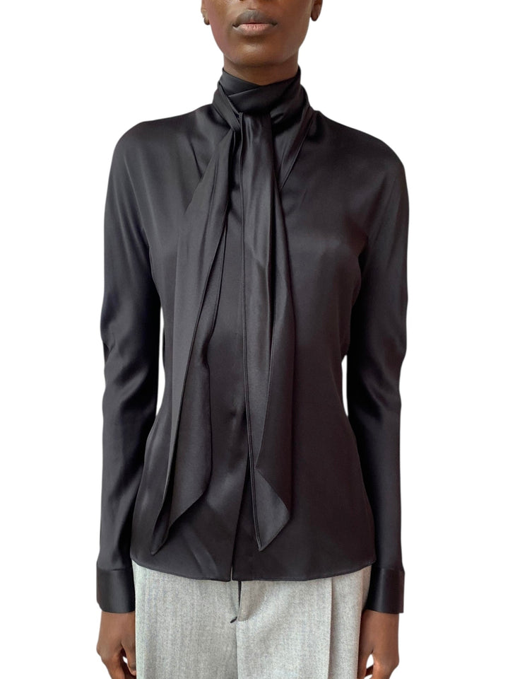 Christian Dior Black Silk Wrap Tie Long Sleeve Shirt - 40 / US 6