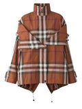 Luxury Burberry Check Off Shoulder Hooded Jacket Brown