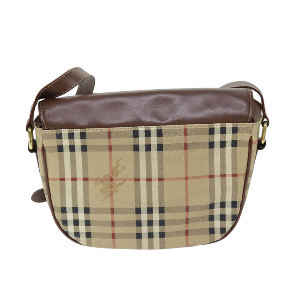 Luxury BurberrySs Nova Check Shoulder Bag PVC Leather Beige Auth 74258
